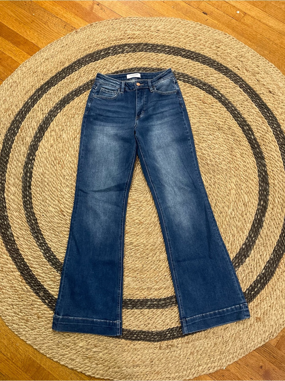 Mid-Rise Dark Blue Flare Jeans - Women's Wide Leg